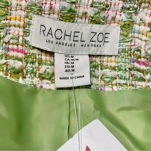 NWT $198 RACHEL ZOE Tweed Fringe Metallic Double Breasted Tweed Blazer Size Med - Picture 1 of 8